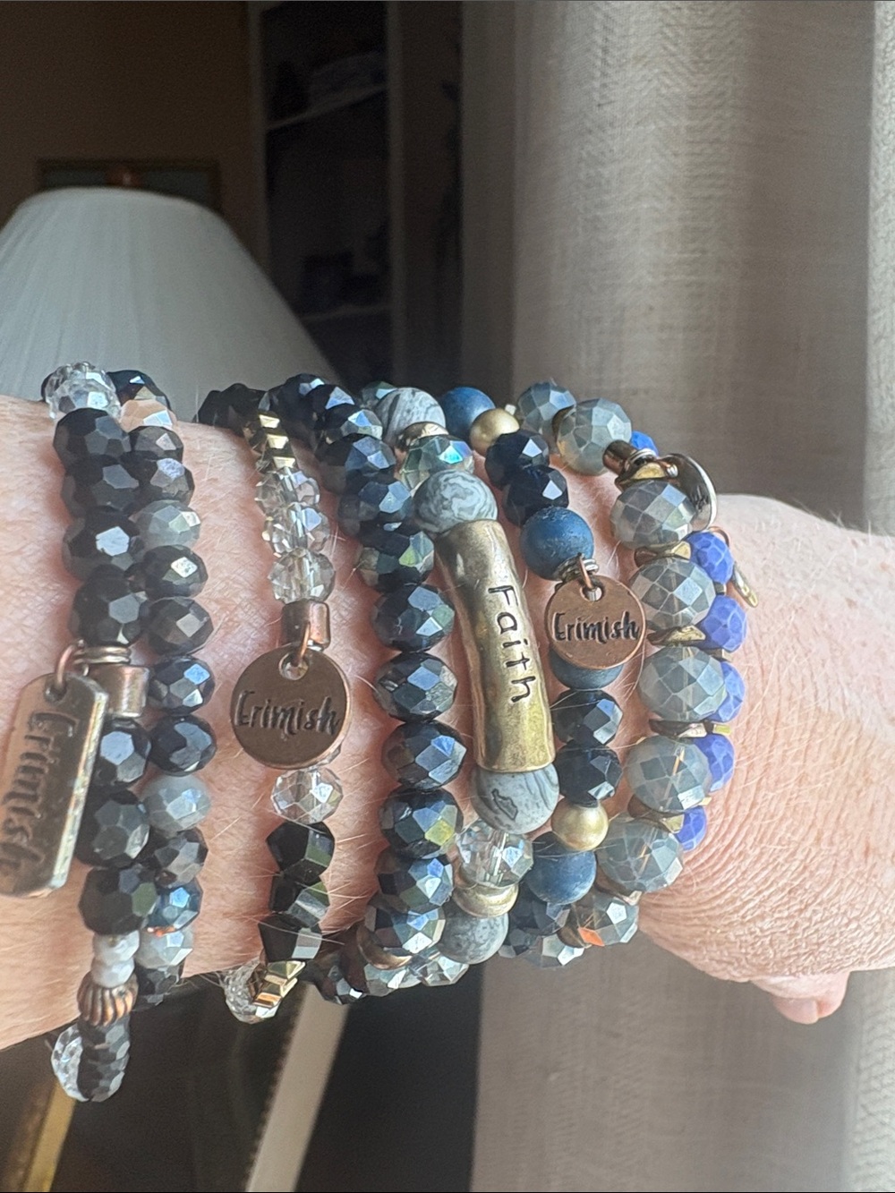 Erimish Black, Gray, Blue Beaded Multi-Strand Bracelet Stack
